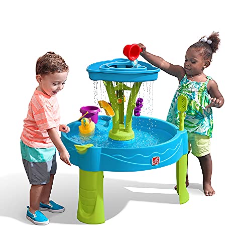 Step2 Summer Showers Splash Wasserspieltisch | Kleiner Wassertisch mit 8-teiligem Zubehörset | Garten Wasser Spieltisch für Kinder in Blau von Step2
