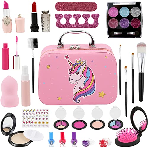 Kinderschminke Mädchen, Sterneer Waschbar Kosmetikset Spielzeug für Mädchen, Mädchen Schminke Makeup Set mit Koffer (A) von Sterneer