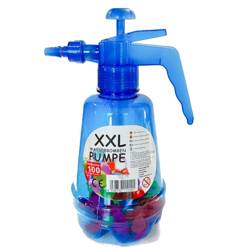 XXL Wasserbomben Pumpe inkl. 100 Wasserbomben Blaue Flasche Ballons in bunten Farben Pump Druck-Flasche von Sternfabrik