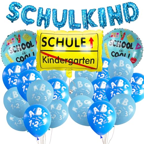 Einschulung Schuleinführung Schulanfang Deko Set für Jungen, Geschenk Einschulung Junge Deko Blau, SCHULKIND Banner + 20 Luftballon+ HURRA SCHULKIND Schulanfang Folienballon+SCHULE Kindergarten Ball Einschulung Schuleinführung Schulanfang Deko Set für Jungen, Geschenk Einschulung Junge Deko Blau, SCHULKIND Banner + 20 Luftballon+ HURRA SCHULKIND Schulanfang Folienballon+SCHULE Kindergarten Ball von Sternhell