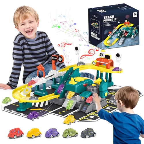 Sternstunde Autorennbahn Dinosaurier Spielzeug Schienen, 32 Stück Dino Rennbahn Autobahn, Autogarage Spielzeug mit Parkhaus, Rampen, Aufzug, Inklusive 5 Autos, für 3-8 Jahre Jungen Geschenke Sternstunde Autorennbahn Dinosaurier Spielzeug Schienen, 32 Stück Dino Rennbahn Autobahn, Autogarage Spielzeug mit Parkhaus, Rampen, Aufzug, Inklusive 5 Autos, für 3-8 Jahre Jungen Geschenke von Sternstunde