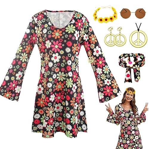 Sternstunde Hippie-KostüM-Set für Damen, 70er Jahre Outfit Damen, FaschingskostüMe, Disco Outfit Damen, Karneval, Party Outfit Damen, Hippie Kleidung für Frauen, Hippie KostüM Damen für Halloween (L) von Sternstunde