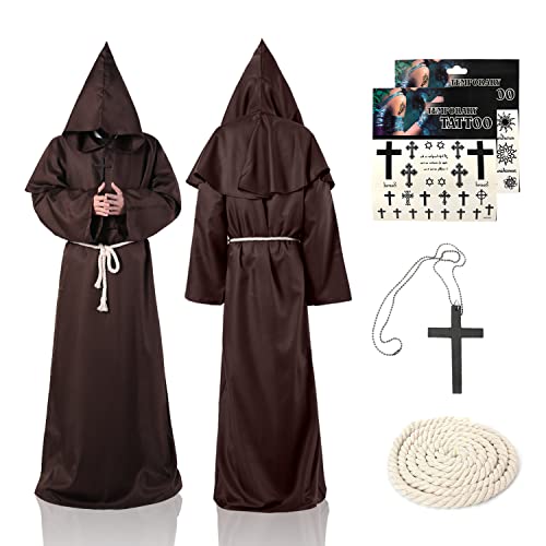 Sternstunde Mönch Robe, Mittelalter Kostüm für Erwachsene Prister Gewand Renaissance Halloween Cosplay Cape mit Tattoo-Aufkleber, Herren Umhang für Karneval Fasching Cosplay Outfit Sternstunde Mönch Robe, Mittelalter Kostüm für Erwachsene Prister Gewand Renaissance Halloween Cosplay Cape mit Tattoo-Aufkleber, Herren Umhang für Karneval Fasching Cosplay Outfit von Sternstunde