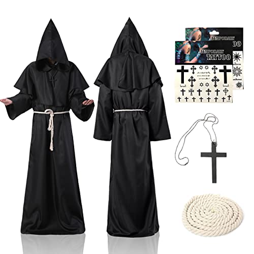 Sternstunde Mönch Robe, Mittelalter Kostüm für Erwachsene Prister Gewand Renaissance Halloween Cosplay Cape mit Tattoo-Aufkleber, Herren Umhang für Karneval Fasching Cosplay Outfit Sternstunde Mönch Robe, Mittelalter Kostüm für Erwachsene Prister Gewand Renaissance Halloween Cosplay Cape mit Tattoo-Aufkleber, Herren Umhang für Karneval Fasching Cosplay Outfit von Sternstunde