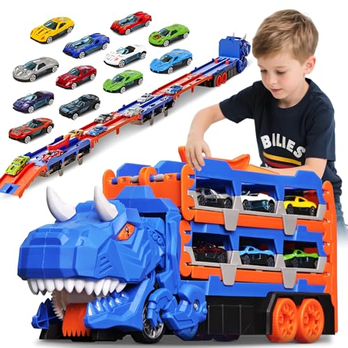 Sternstunde Transport Truck Spielzeugautos mit 12 Rennautos, tragbares Rennbahn Truck Spielzeugauto, für Jungen im Alter von 3, 4, 5, 6 Jahre alt Kinder Jungen Geschenk (Blau) von Sternstunde