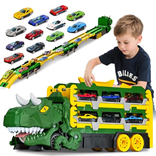 Sternstunde Transport Truck Spielzeugautos mit 12 Rennautos, tragbares Rennbahn Truck Spielzeugauto, für Jungen im Alter von 3, 4, 5, 6 Jahre alt Kinder Jungen Geschenk (Grün) von Sternstunde