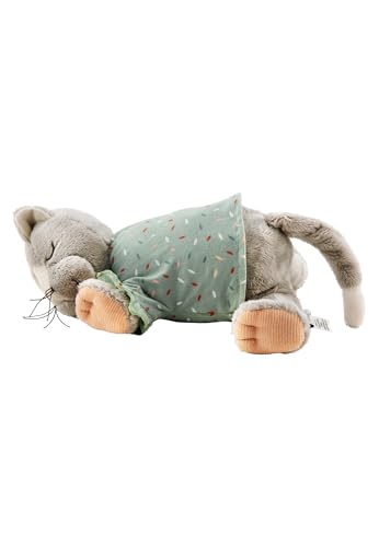 Sterntaler Schlaf Gut Figur Katze Lilly - Baby und Kinder Einschlafhilfe aus weichem Flausch - Kuscheltier mit Soundmodul hilft beim Einschlafen - Geräuschmodul mit beruhigenden Tönen, grau von Sterntaler