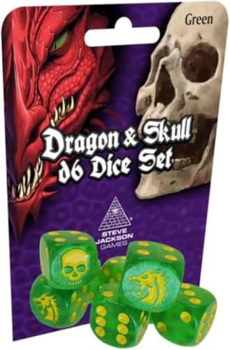 Dragon & Skull Dice Pack Green Glitter | Custom Dice, Perfect for use with Steve Jackson Games, DND, RPGs, Tabletop Games, and Role-Playing Adventures von Steve Jackson Games