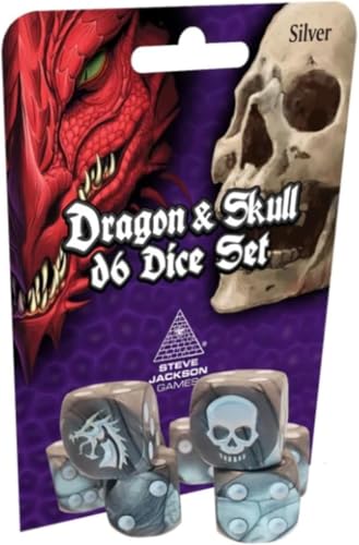 Dragon & Skull Dice Pack Silver | Custom Dice, Perfect for use with Steve Jackson Games, DND, RPGs, Tabletop Games, and Role-Playing Adventures von Steve Jackson Games