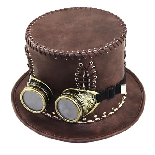 Stgbcst Punk Deluxe mit Brille Steampunk Mütze mit Brille und Ausrüstung für Kopfbedeckung, Kostüm Zubehör Mit Abnehmbarer Schutzbrille, Halloween-Vintage-Hut Für Mottoparty Stgbcst Punk Deluxe mit Brille Steampunk Mütze mit Brille und Ausrüstung für Kopfbedeckung, Kostüm Zubehör Mit Abnehmbarer Schutzbrille, Halloween-Vintage-Hut Für Mottoparty von Stgbcst