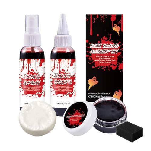 Halloween Blut Make Up - Tropfendes Und Geronnenes Gelblut Set Mit Reinigungsseife,Grusel Kostümzubehör Für Zombie Vampir Rollenspiel Bühne Streich Fotos von Stibtmr
