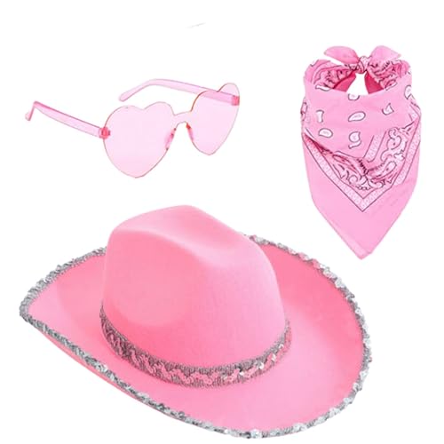 Stibtmr Cowboyhut Pailletten Damen Cowgirl Hut Set Cowgirl Kostüm Für Damen Cowboyhüte Modischer Cowboyhut Mit Herzbrille Und Bandana Karneval Kostüm Zubehör Für Festival Stibtmr Cowboyhut Pailletten Damen Cowgirl Hut Set Cowgirl Kostüm Für Damen Cowboyhüte Modischer Cowboyhut Mit Herzbrille Und Bandana Karneval Kostüm Zubehör Für Festival von Stibtmr