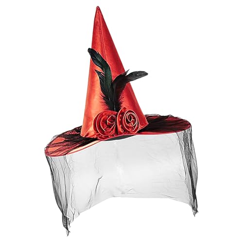 Stibtmr Hexenhüte | Hexen Hut Mit Breiter Krempe Halbschleier Und Blume,Tragbares Halloween Kostümzubehör Für Damen Karneval Fantasy Festival Stibtmr Hexenhüte | Hexen Hut Mit Breiter Krempe Halbschleier Und Blume,Tragbares Halloween Kostümzubehör Für Damen Karneval Fantasy Festival von Stibtmr