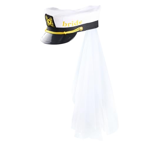 Braut Captain Hat mit Schleier, Marine Marine Hen Party Boating Captain Hat für Hochzeit Braut Bachelorette Party Style 2 von Stibzeup