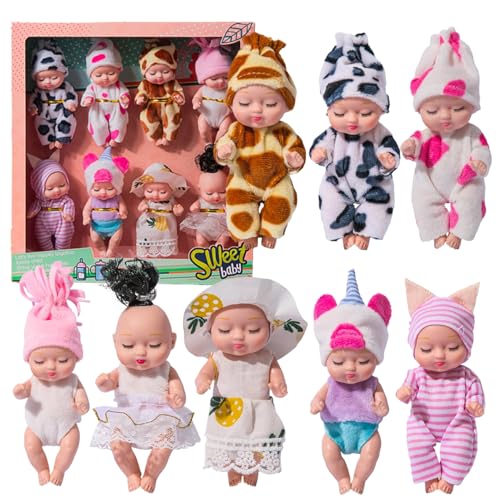 Mini -Babypuppen 8pcs 4, 3 Zoll mit Tierkleidung Style 2 von Stibzeup