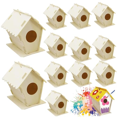 Stibzeup 12 -pcs -Vogelhaus, DIY -unbemalte Holzvogelhäuser mit rundem Loch und hängende Haken, Exquisite kleine Gebäude für Garten oder Raumdekoration im Freien Stibzeup 12 -pcs -Vogelhaus, DIY -unbemalte Holzvogelhäuser mit rundem Loch und hängende Haken, Exquisite kleine Gebäude für Garten oder Raumdekoration im Freien von Stibzeup