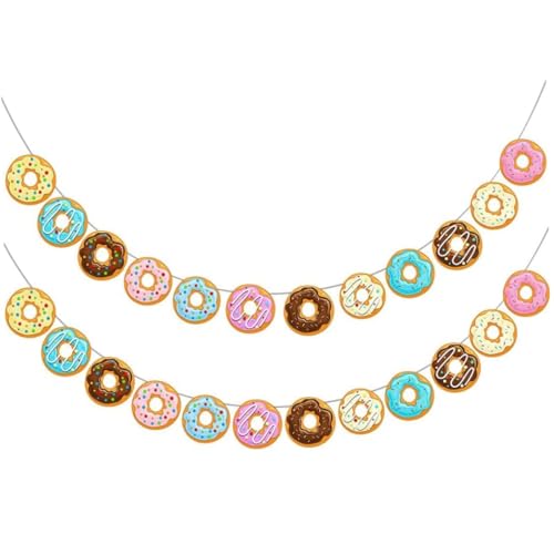 Stibzeup Donut Food Theme Party Banner Garland - 2 Pack Donut Geburtstagsfeier Vorräte - Zeitdekorationen für Erwachsene Geburtstagstorte Food Favor Displays von Stibzeup