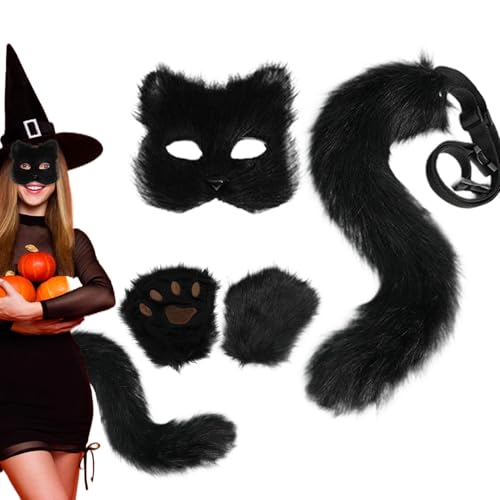 Stibzeup Fox -Maske und Schwanz mit Fox Paws Realistische personalisierte plüschflauschige Fuchskostüm für Frauen dekoratives pelziges Katzenkostüm für Cosplay -Party Halloween Masquerade (schwarz), Stibzeup Fox -Maske und Schwanz mit Fox Paws Realistische personalisierte plüschflauschige Fuchskostüm für Frauen dekoratives pelziges Katzenkostüm für Cosplay -Party Halloween Masquerade (schwarz), von Stibzeup