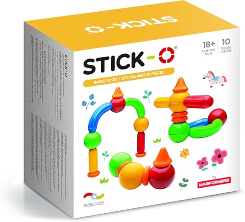 Stick-O Basic 10-piece Magnetic Building Blocks Toy. Preschool STEM Toy With Large Pieces And Grippy Groove Design. Designed By Magformers For Young Children. von Stick-O