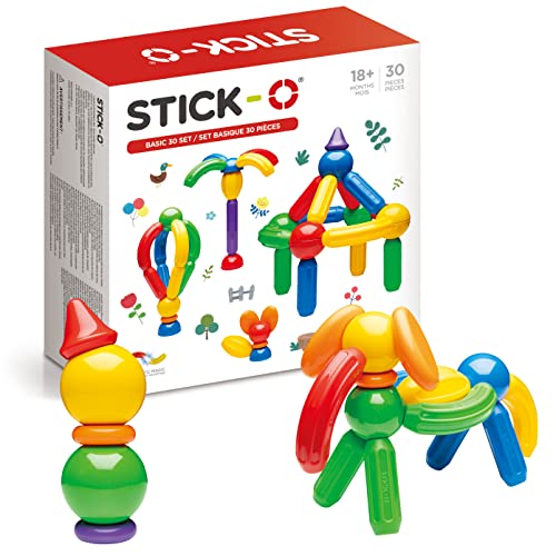 Stick-O Basic 30-Piece Magnetic Building Blocks Toy. Funky, Chunky, Grippy Pieces Perfect for Preschool Hands., Rainbow, 901003 von Stick-O