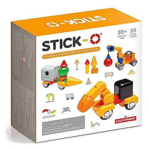 Stick-O Construction Vehicles Magnetic Building Blocks Set. Funky, Chunky Pieces to Make Diggers and Dumpers. Perfect for Little Hands Rainbow, 902004 von Stick-O