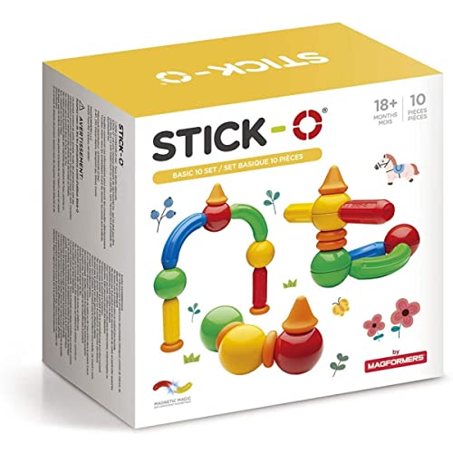 Stick-O magnetische Bausteine für Kinder ab 1 Jahre, kreatives Konstruktionsspielzeug, Lernspielzeug mit Magnet, 20 Modelle für Mädchen und Jungen, Montessori Spielzeug, 10 Teile Set, von Stick-O