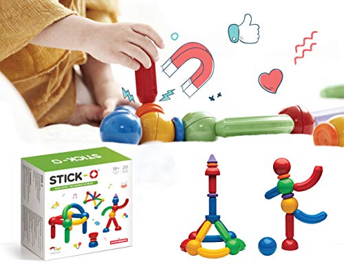 Stick-O magnetische Bausteine für Kinder ab 1 Jahre, kreatives Konstruktionsspielzeug, Lernspielzeug mit Magnet, 36 Modelle für Mädchen und Jungen, Montessori Spielzeug, 20 Teile Set, von Stick-O