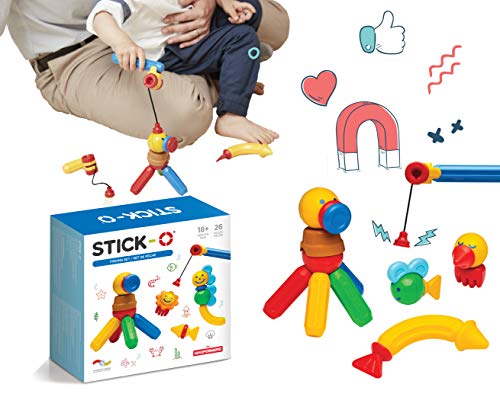 Stick-O magnetische Bausteine für Kinder ab 1 Jahre, kreatives Konstruktionsspielzeug, Lernspielzeug mit Magnet, Angel Set für Mädchen und Jungen, Montessori Spielzeug, 26 Teile Set, von Stick-O
