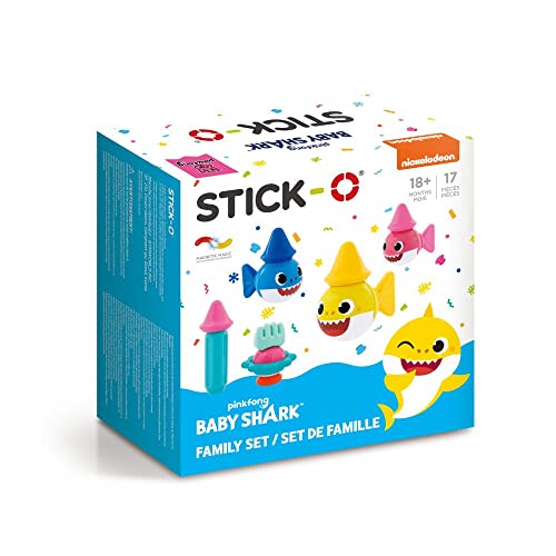 Stick-O magnetische Bausteine für Kinder ab 1 Jahre, kreatives Konstruktionsspielzeug, Lernspielzeug mit Magnet, Baby Shark Family Set für Mädchen und Jungen, Montessori Spielzeug, 17 Teile Set, von Stick-O