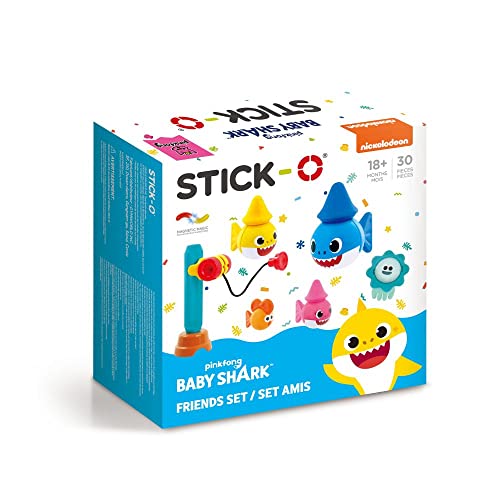 Stick-O magnetische Bausteine für Kinder ab 1 Jahre, kreatives Konstruktionsspielzeug, Lernspielzeug mit Magnet, Baby Shark Friends Set für Mädchen und Jungen, Montessori Spielzeug, 30 Teile Set, von Stick-O