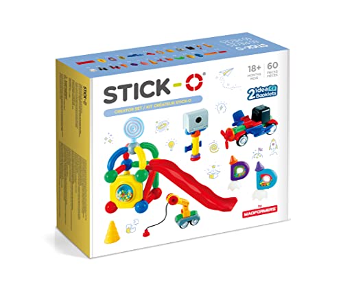 Stick-O magnetische Bausteine für Kinder ab 1 Jahre, kreatives Konstruktionsspielzeug, Lernspielzeug mit Magnet, Creator Set für Mädchen und Jungen, Montessori Spielzeug, 60 Teile Set, von Stick-O