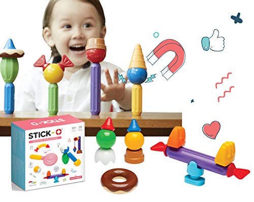 Stick-O magnetische Bausteine für Kinder ab 1 Jahre, kreatives Konstruktionsspielzeug, Lernspielzeug mit Magnet, Rollenspiel Set für Mädchen und Jungen, Montessori Spielzeug, 26 Teile Set, von Stick-O