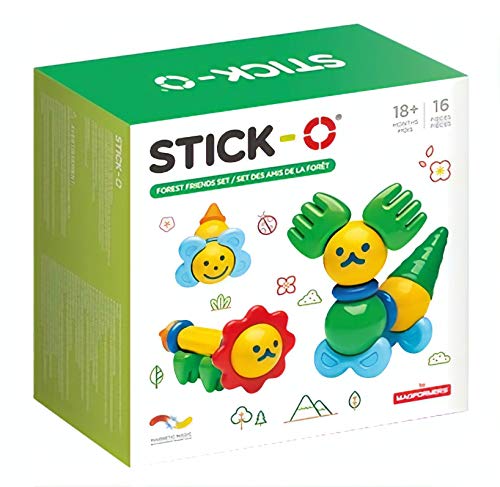 Stick-O magnetische Bausteine für Kinder ab 1 Jahre, kreatives Konstruktionsspielzeug, Lernspielzeug mit Magnet, Waldfreunde Set für Mädchen und Jungen, Montessori Spielzeug, 16 Teile Set, von Stick-O