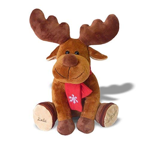 Stickerei Hartl Plüsch Elch individuell Bestickt ca. 30 cm hoch knuddeliges Rentier/Stofftier mit eigenen Daten, Geschenk mit Namen, personalisierter Elch, Plüschtier mit Bestickung zur Geburt von Stickerei Hartl
