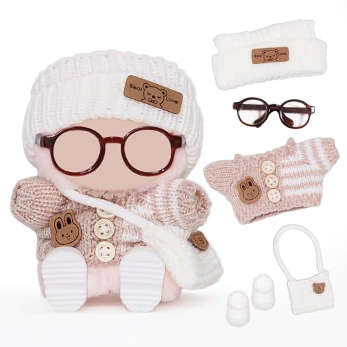 Puppenkleidungszubehör für 17 cm große Puppen, inklusive Strickmütze, Pullover, Tasche, Brille, Schuhe, niedliches Puppen-Outfit für 17 cm große Puppe (keine Puppe) (Khaki) von Stiedey
