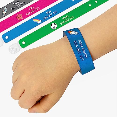 Stikets 9 Personalisierte ID-Armbänder mit permanentem Verschluss | Identifikationsarmbänder für verlorene Kinder SOS von Stikets