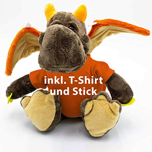 Kuscheltier Drache Edda 33cm - inklusive-T-Shirt und kostenloser Personalisierung (Stick oder Druck) von Stikkma