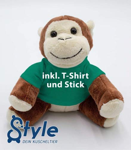 Kuscheltier AFFE Bjarne 18cm - inklusive-T-Shirt und kostenloser Personalisierung (Stick oder Druck) von Stikkma