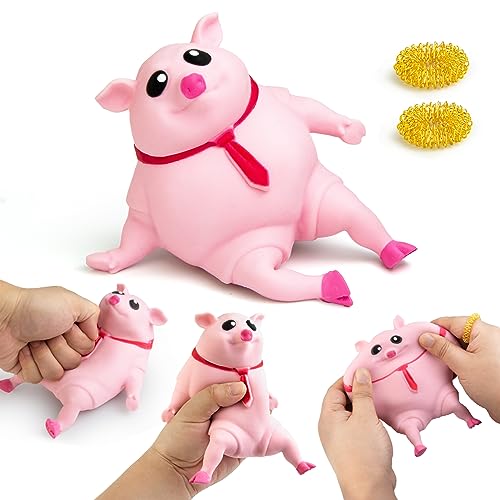 Antistress Spielzeug Schwein Stressspielzeug mit 2 Stücke Akupressur Ring Set,Piggy Stress Spielzeug,Squishy Squeeze Toy für Erwachsene und Kinder von Stimmungs