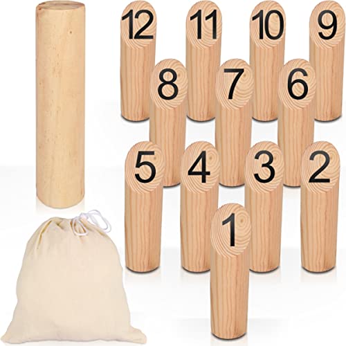 Kubb Spiel Wikingerspiel skandinavisches Wurfspiel aus Holz Kegel mit Transportbeutel von Stimo