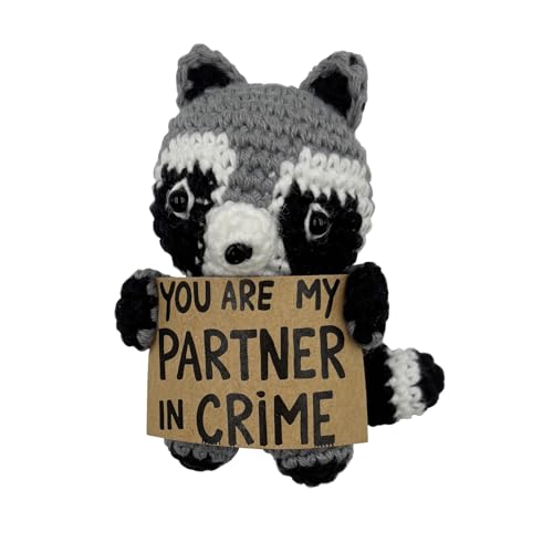 Geschenke für beste Freundin, You're My Partner in Crime, Handgemachte süße gehäkelte fertige Waschbär Plüschpuppe, Taschenumarmung, Stressbälle, Quetschbälle Geschenke für beste Freundin, You're My Partner in Crime, Handgemachte süße gehäkelte fertige Waschbär Plüschpuppe, Taschenumarmung, Stressbälle, Quetschbälle von Stitch-Witch