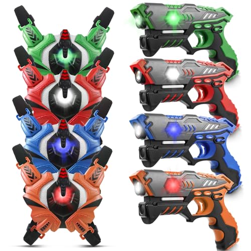 Stlloys Laser Tag Guns 4 Stück mit Westen, Infrarot Lazer Tag Spiel Laser Tag Set 4 Spieler, Spielzeug Geburtstagsgeschenk für Kinder Alter 6 7 8 9 10 11 12+ Jahre alt von Stlloys