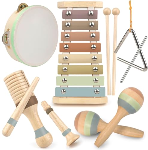 Stoie's Internationale Holzmusikinstrumente für Kleinkinder - Percussions- und Baby-Musikinstrumente, Kinder-Musikinstrumente, Baby-Tamburin von Stoie's