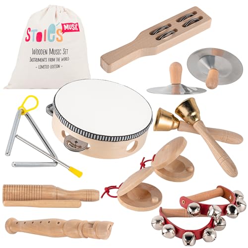 STOIE'S Musikinstrumente für Kinder Ab 3 Jahre - Holz Montessori Instrumente, Baby Klanghölzer, Trommel Musikspielzeug von Stoie's