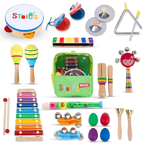Stoie's Musikspielzeug Set für Kleinkinder ab 3 Jahren – 34-teiliges Holz Percussion Instrumente Set für Jungen & Mädchen – mit Xylophon, Maracas, Trommel & Becken Stoie's Musikspielzeug Set für Kleinkinder ab 3 Jahren – 34-teiliges Holz Percussion Instrumente Set für Jungen & Mädchen – mit Xylophon, Maracas, Trommel & Becken von Stoie's