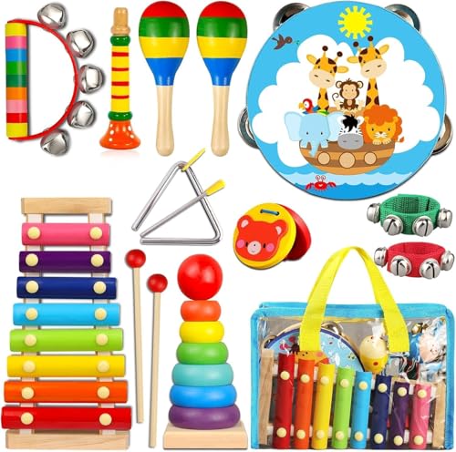 Stoie's Musikspielzeug Set für Kleinkinder ab 3 Jahren – 34-teiliges Holz Percussion Instrumente Set für Jungen & Mädchen – mit Xylophon, Maracas, Trommel & Becken Stoie's Musikspielzeug Set für Kleinkinder ab 3 Jahren – 34-teiliges Holz Percussion Instrumente Set für Jungen & Mädchen – mit Xylophon, Maracas, Trommel & Becken von Stoie's