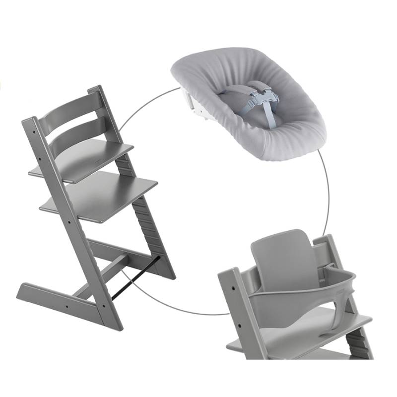 STOKKE® Mega Tripp Trapp® Set Hochstuhl Buche Storm Grey inkl. Newborn Set™ Grey und Baby Set V2 Storm Grey von Stokke