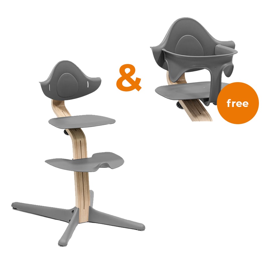 STOKKE® Nomi® Hochstuhl Buche natur / grau + gratis Baby Set grau von Stokke