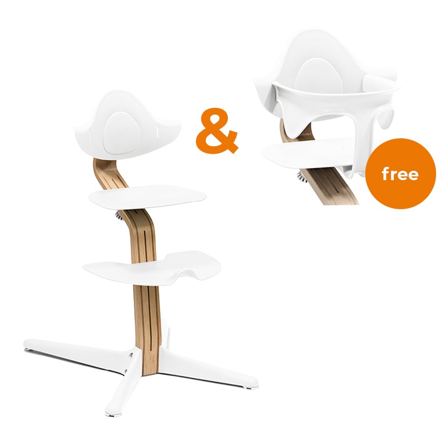 STOKKE® Nomi® Hochstuhl Eiche / weiß + gratis Baby Set weiß von Stokke