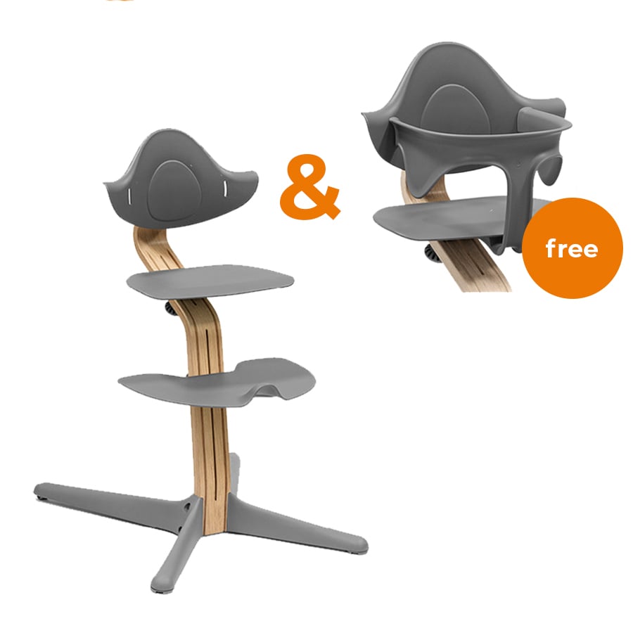 STOKKE® Nomi® Hochstuhl Eiche natur / grau + gratis Baby Set grau von Stokke
